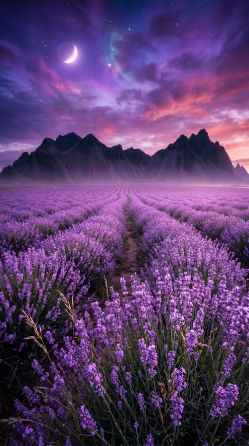 Endless lavender flower field glowing